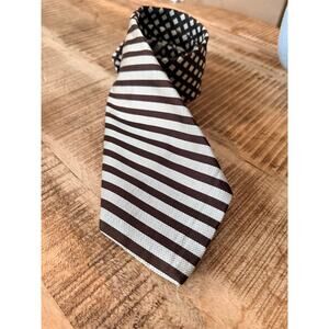 John Weitz Brown Beige Stripe Geometric Silk Tie Classic Designer